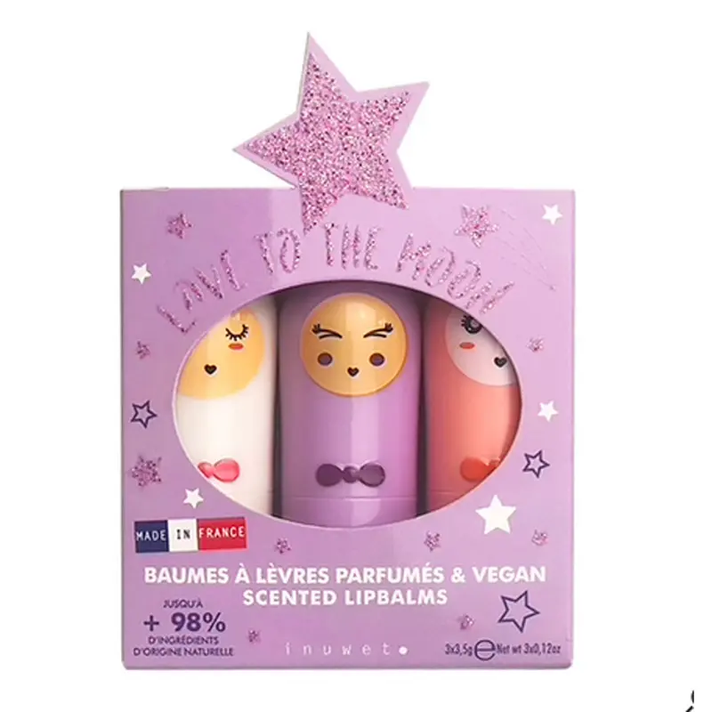 3 Bálsamos Labiales fórmula vegana Algodón de azúcar - Nube - Vainilla - Inuwet
