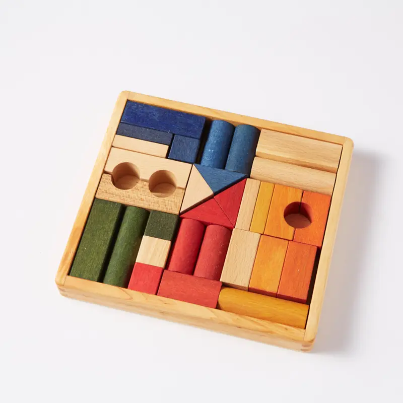 30 bloques de madera arcoíris