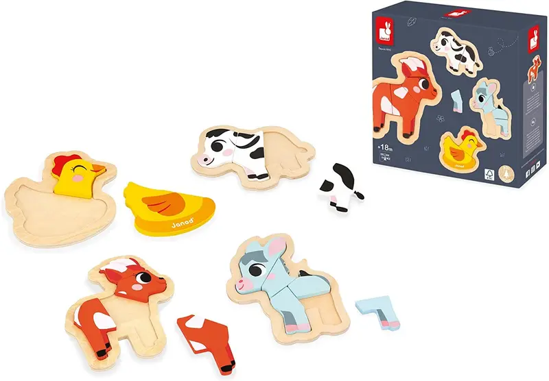 4 Puzzles evolutivos Animales de madera - Janod J07114