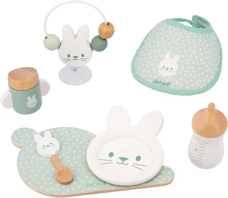 Accesorios para muñeco set comida y babero zen - janod j06629