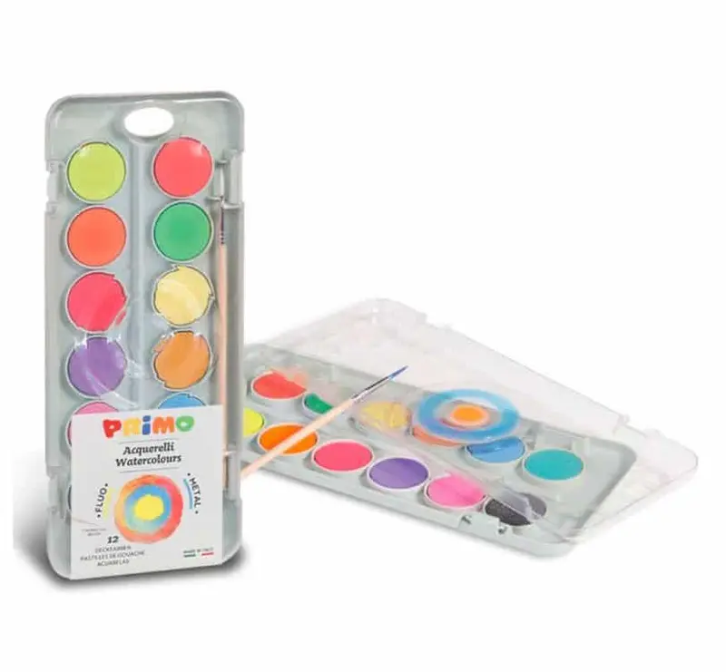 Acuarelas fluometal 12 colores Primo
