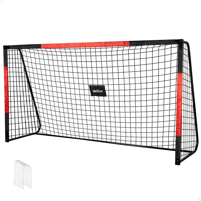 Aktive portería de fútbol 3 m de acero con red resistente y 7 piquetas
