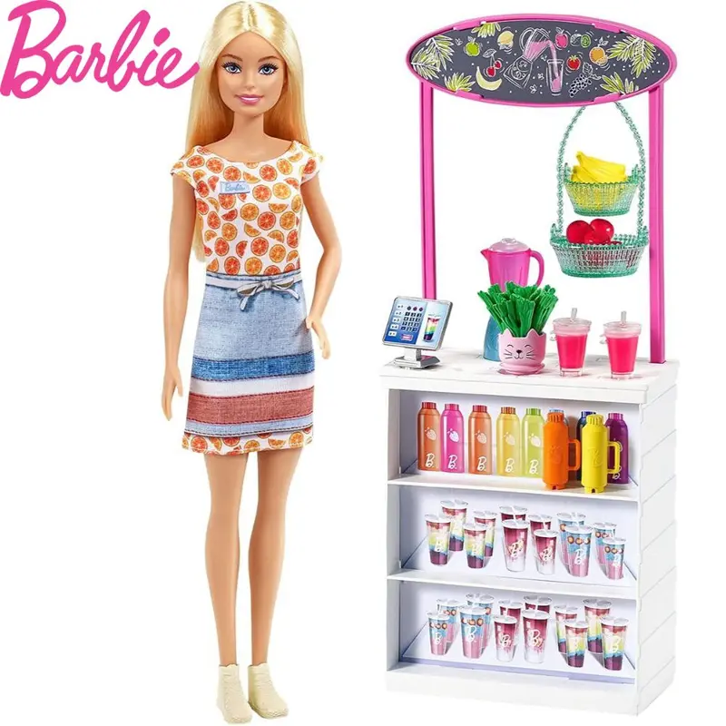 Barbie puesto de smoothies barra de bar con muñeca rubia