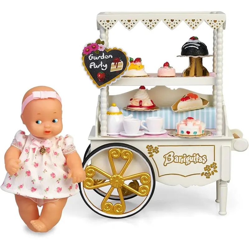 Barriguitas carrito de merienda muñeca vestida de primavera