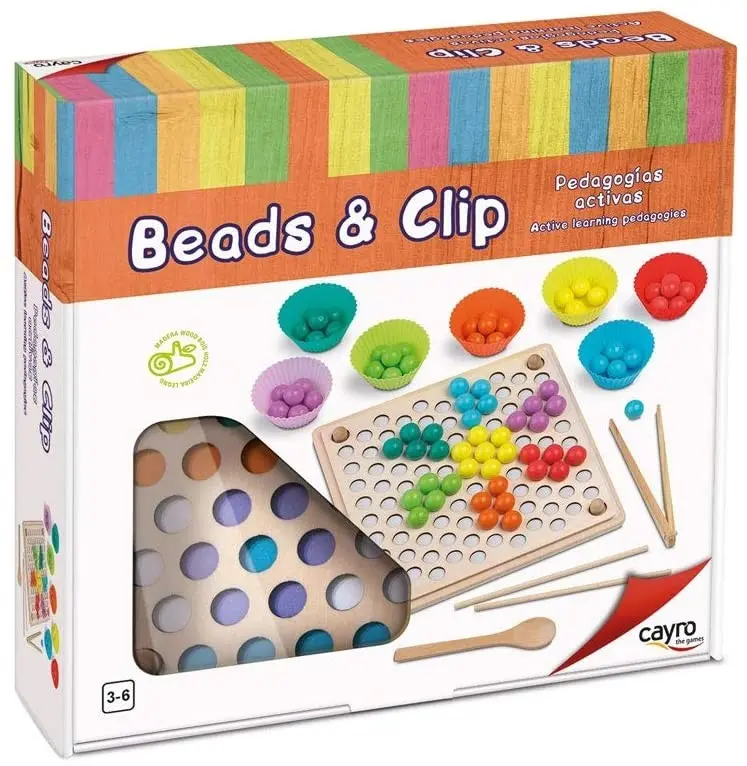 BEADS & CLIP juego de pedagogías activas para clasificar y crear con bolas de colores- Cayro 8178