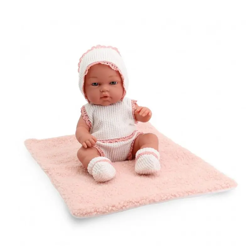 BEBE 30 CM CON CONJUNTO DE ENCAJE Y MANTITA ROSA