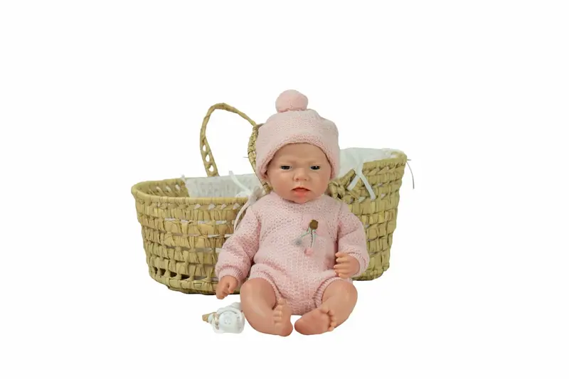 Bebé Real Reborn Arlet 40 cm 100% Silicona con Capazo de Mimbre | Arias 98230