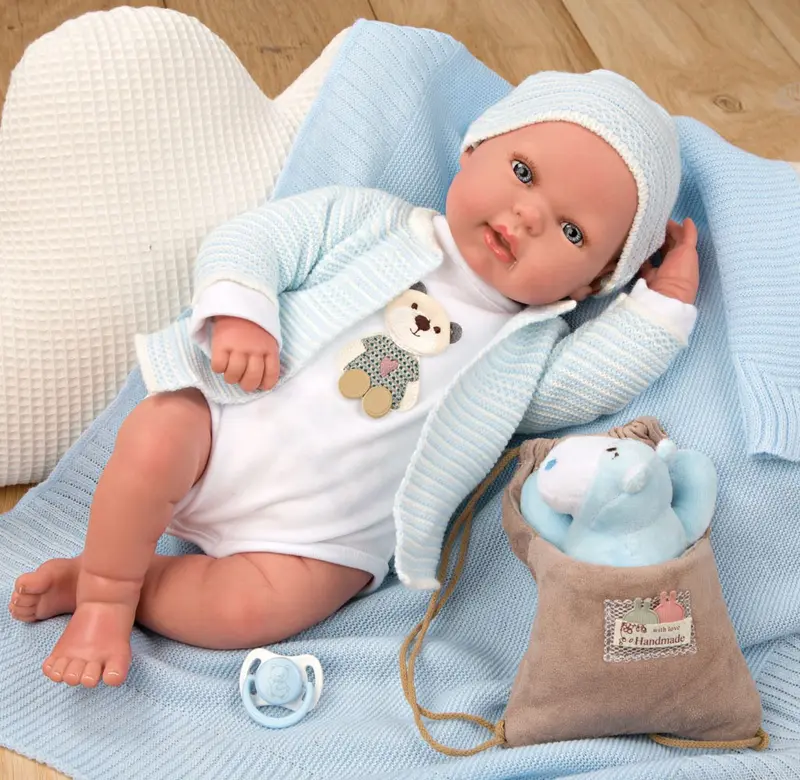 Bebé Reborn Adrián 45 cm Azul con Manta y Peluche | Arias 98081