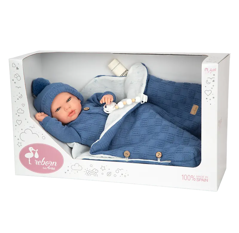 Bebé Reborn Alberto 40 cm Azul con Saco de Dormir | Arias 98181