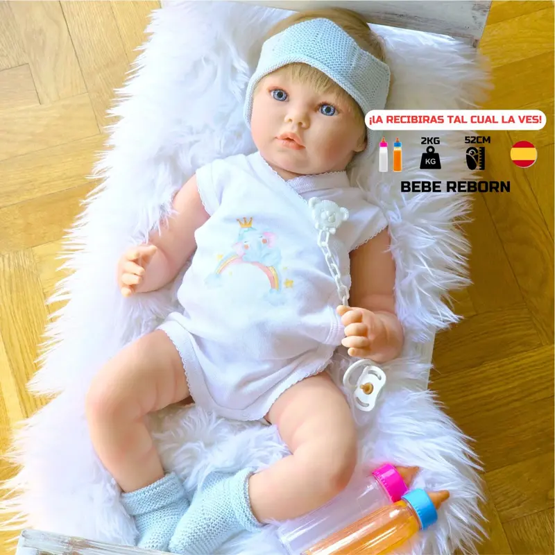 Bebe Reborn Gabriel - Vinilo Blando, Cuerpo Completo No Flexible  y Bañable - Mide 52cm y pesa 2kg