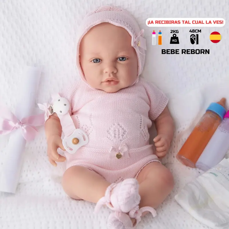 Bebe Reborn "Jimena" de Cuerpo Blando de Tela (48cm, 2kg) – Peso Real y Caída de Cabeza ✨