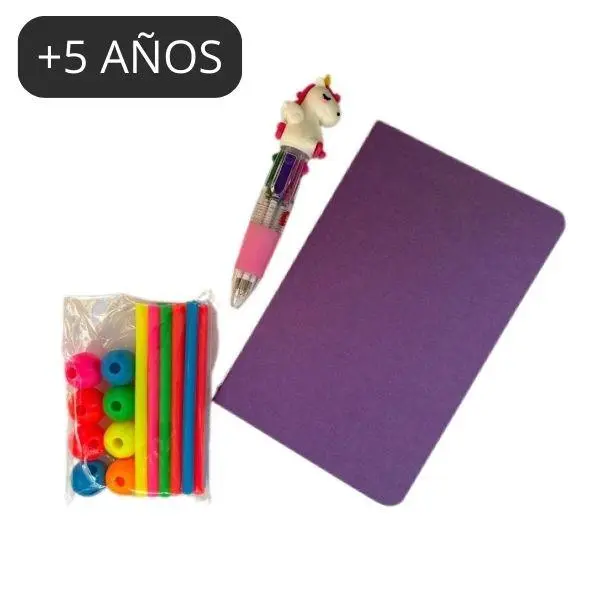 Bolsita cumple Mini bolígrafo multicolor + libreta lisa+bolsita 24 Meli stick neón
