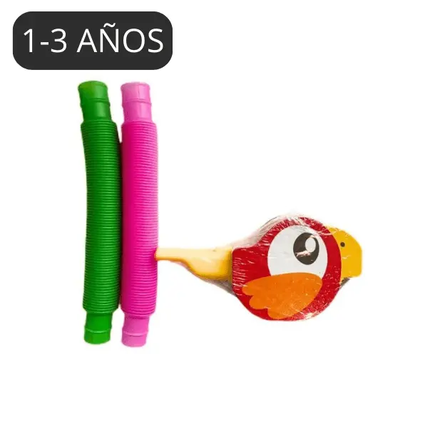 Bolsita de cumple con 2 tubos extensibles y silbato pájaro madera Hape