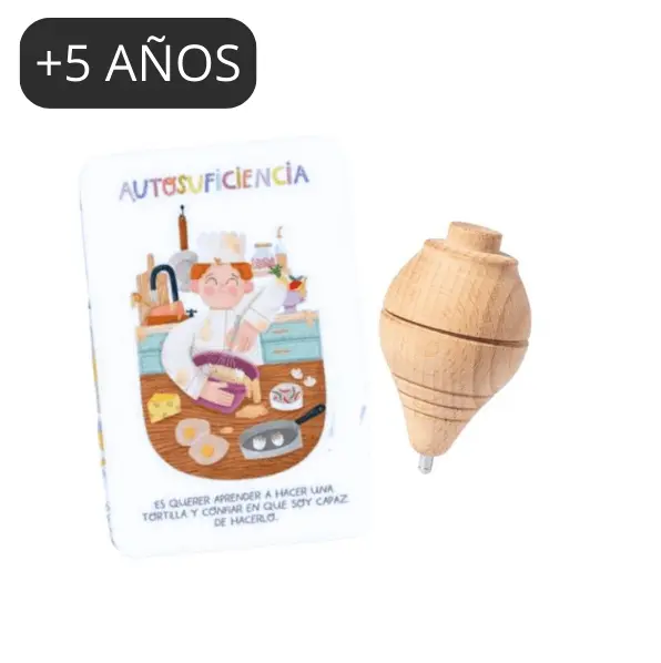 Bolsita de cumple con una Flashcard “Superpoderes” y Peonza de madera