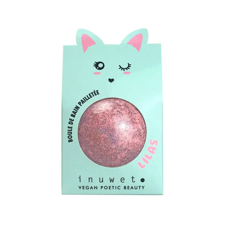 Bomba de Baño Vegana Brillante Lila con Purpurina Rosa - Inuwet