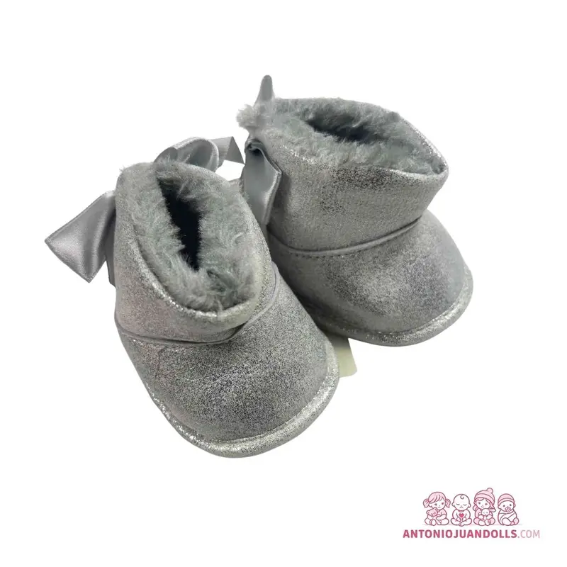 Botitas Brillantes Grises Lazo Satinado Muñecas - Estilo Elegante (92004-16)