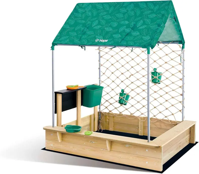 Cabaña Arenero Exterior Hape E5596 – Cocina, Caballete, Huerto y Techo UPF 50