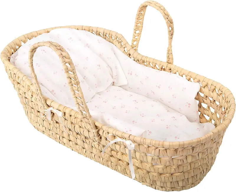 Canastilla de Mimbre para Muñecas Arias Elegance con Protector, Colchón y Cojín 28x52x20 cm | Ref. 6336