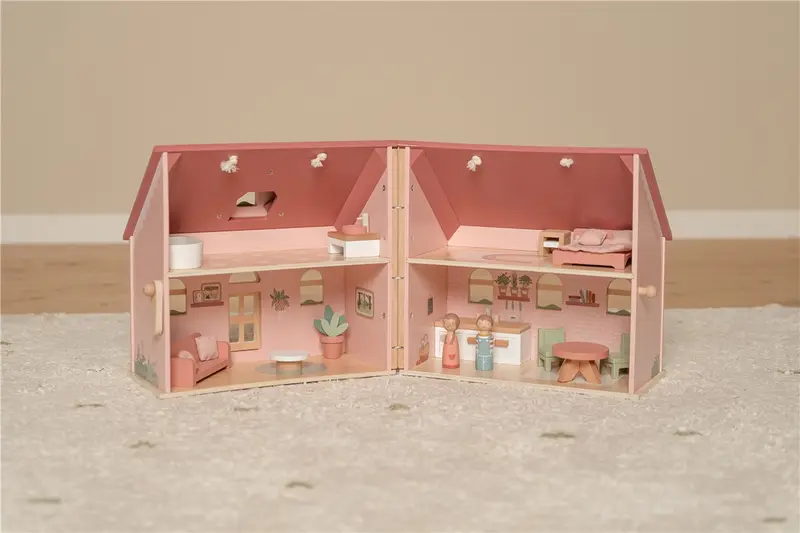 Casa de Muñecas Madera Portatil Rosa con Muebles Incluidos - Little Dutch