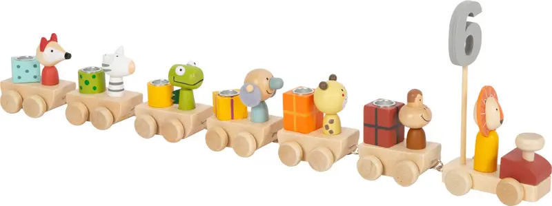 ¡Celebra tu cumpleaños con un divertido tren de madera de animales! - Small foot 12347