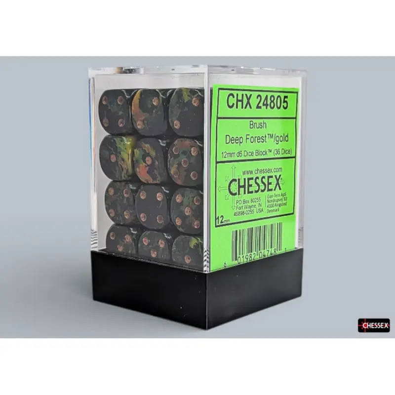 Chessex - 12mm d6 Dice Block (36 dados) - Brush Deep Forest/gold
