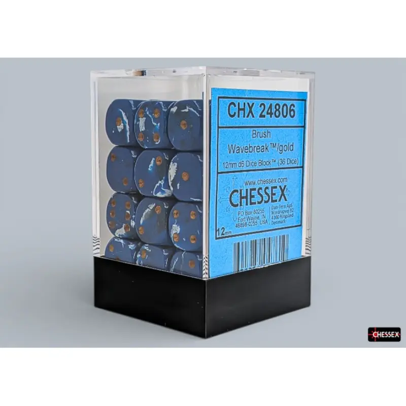 Chessex - 12mm d6 Dice Block (36 dados) - Brush Wavebreak/gold