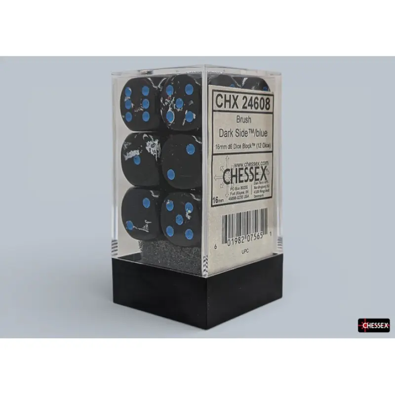 Chessex - 16mm d6 Dice Block (12 dados) - Brush Dark Side/blue