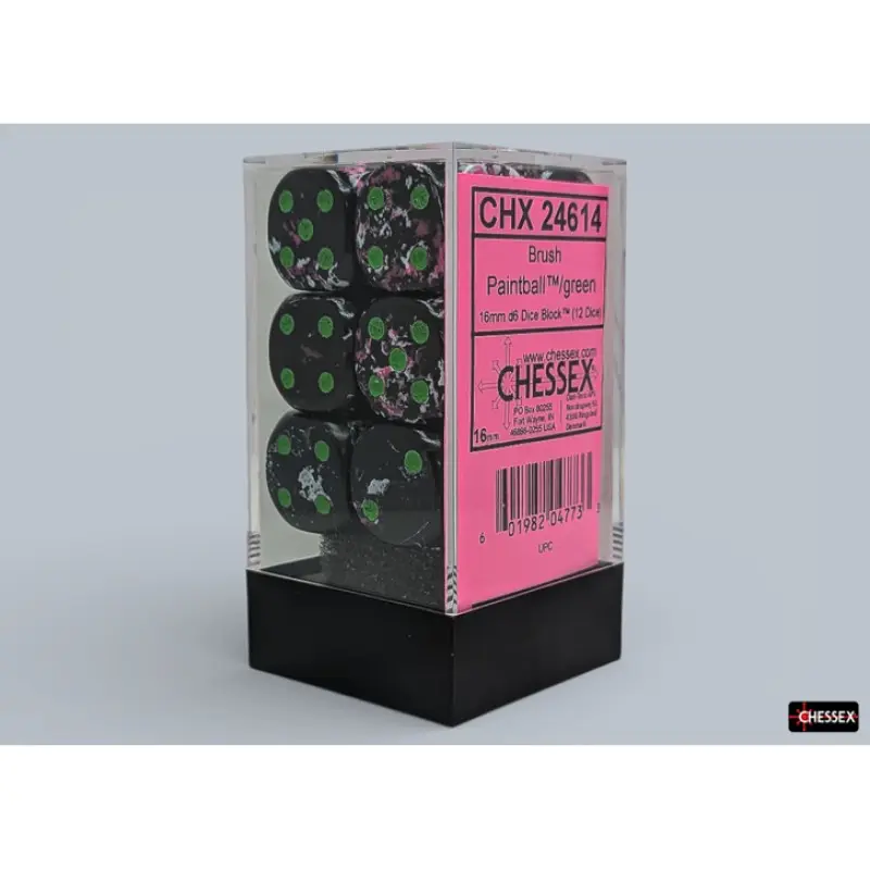 Chessex - 16mm d6 Dice Block (12 dados) - Brush Paintball/green