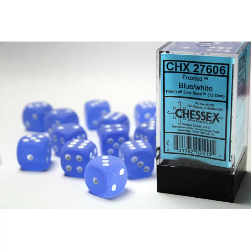 Chessex - 16mm d6 Dice Block (12 dados) - Frosted Blue/white