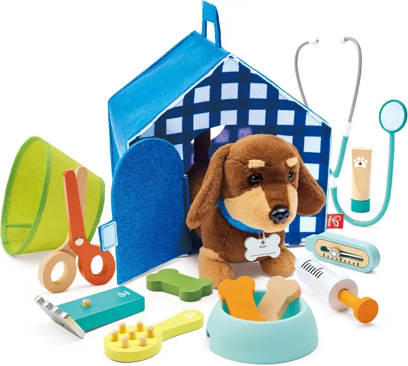 Clínica Veterinaria Portátil de Madera Hape – Juego de Rol con Cachorro Electrónico | 3-8 Años