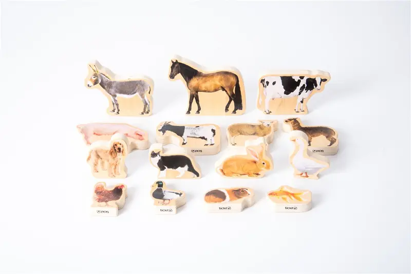 Conjunto 15 animales domésticos madera