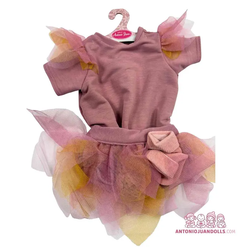 Conjunto Bailarina Body Rosa Falda Tul Multicolor 52cm - Ropa Muñeca Antonio Juan (91152-4)
