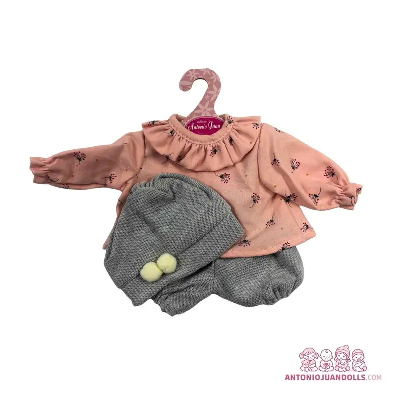 Conjunto Blusa Florecitas Pantalón Bombacho Pompones 33cm - Ropa Muñeca Antonio Juan (91033-1)