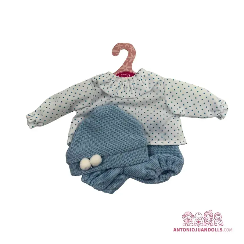 Conjunto Blusa Topitos Gorro Pompones Pantalón 33cm - Ropa Muñeca Antonio Juan (91033-13)