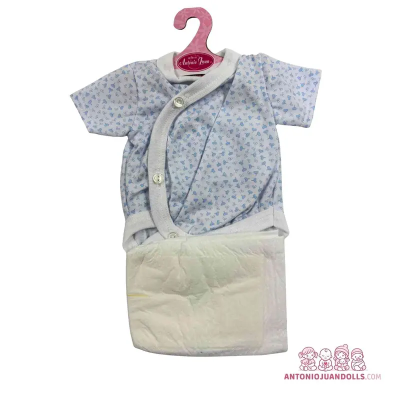 Conjunto Body Azul Florecitas Pañal 42cm - Ropa Muñeca Antonio Juan (91046-2)