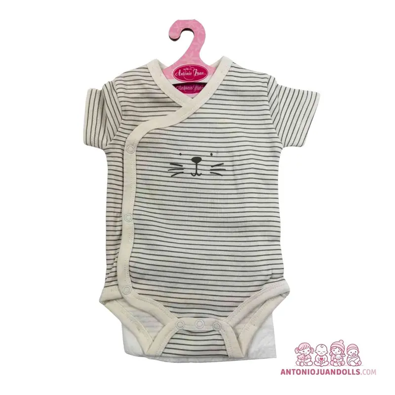 Conjunto Body Beige Rayas Gatito Bordado 42cm - Ropa Muñeca Antonio Juan (91046-8)
