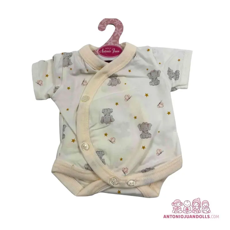 Conjunto Body Blanco Elefantitos Mariposas Estrellitas 42cm - Ropa Muñeca Antonio Juan (91046-6)