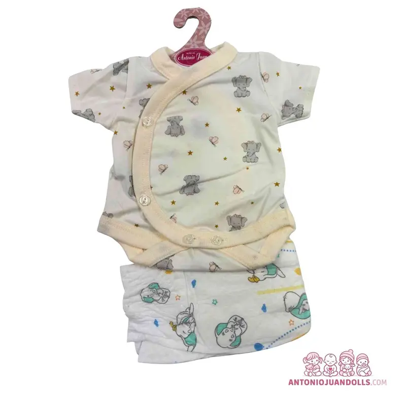 Conjunto Body Elefantitos Pañal Estampado 42cm - Ropa Muñeca Antonio Juan (91046-9)