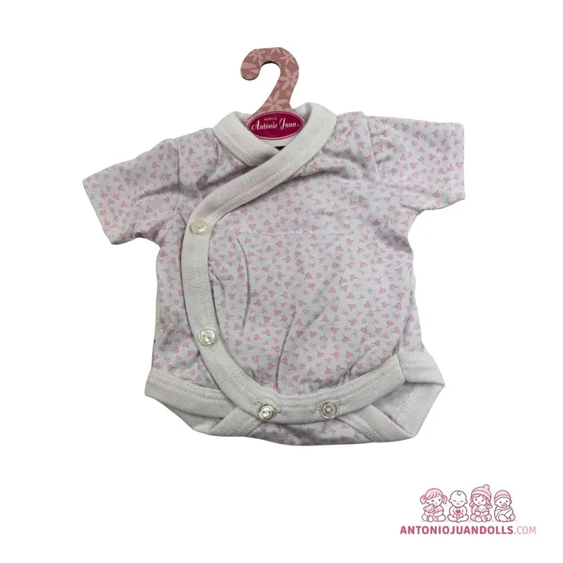 Conjunto Body Gris Florecitas Rosas 42cm - Ropa Muñeca Antonio Juan (91046-7)