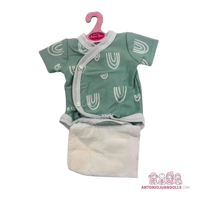 Conjunto Body Verde Arcoíris Blancos Pañal 42cm - Ropa Muñeca Antonio Juan (91046-10)