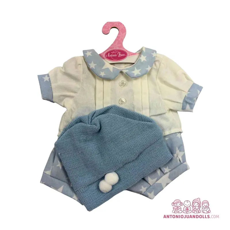 Conjunto Camisa Estrellas Pantalón Gorro 42cm - Ropa Muñeca Antonio Juan (91042-13)
