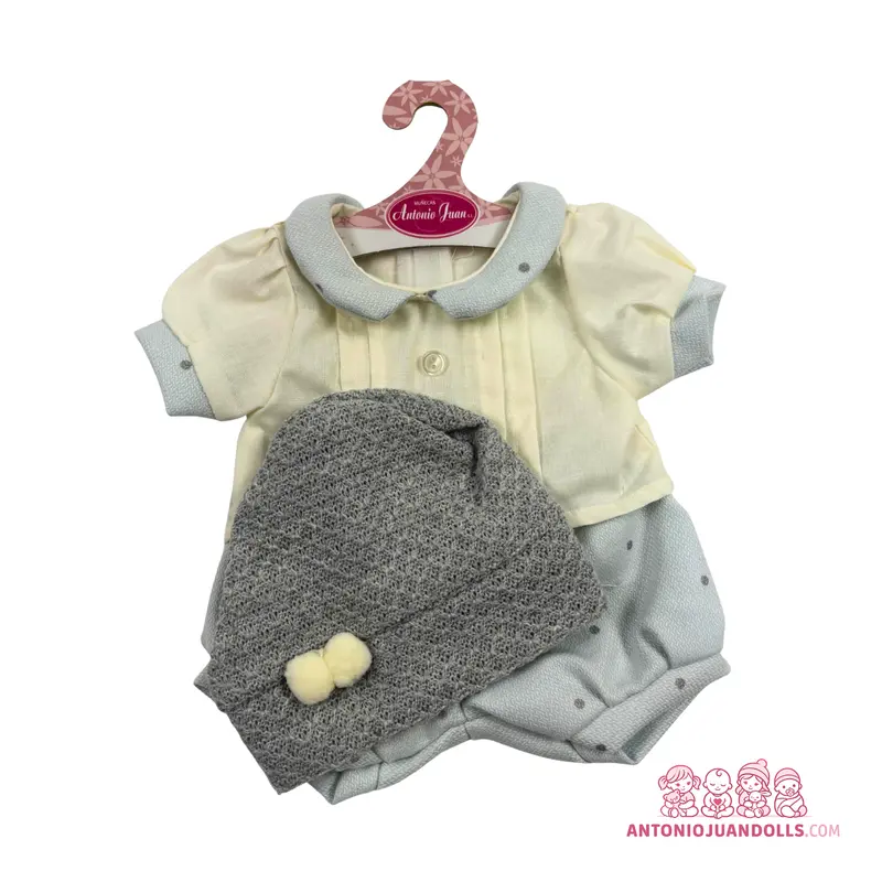 Conjunto Camisa Rayas Babero Huesito 42cm - Ropa Muñeca Antonio Juan (91042-15)