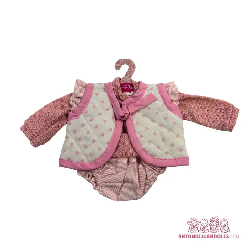 Conjunto Chaleco Estrellas Jersey Rosa Ranita 42cm - Ropa Muñeca Antonio Juan (91042-8)