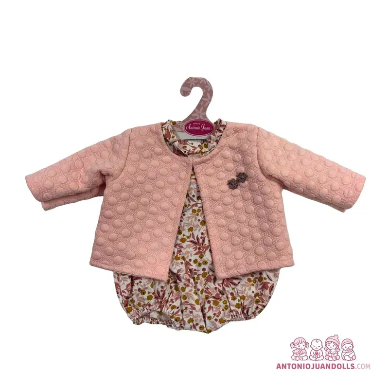 Conjunto Chaqueta Acolchada Rosa Ranita Flores 42cm - Ropa Muñeca Antonio Juan (91042-5)