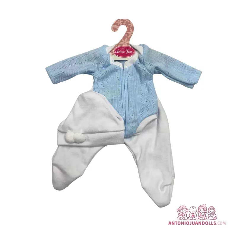Conjunto Chaqueta Azul Punto Calado Pantalón Blanco Pies 33cm - Ropa Muñeca Antonio Juan (91033-22)