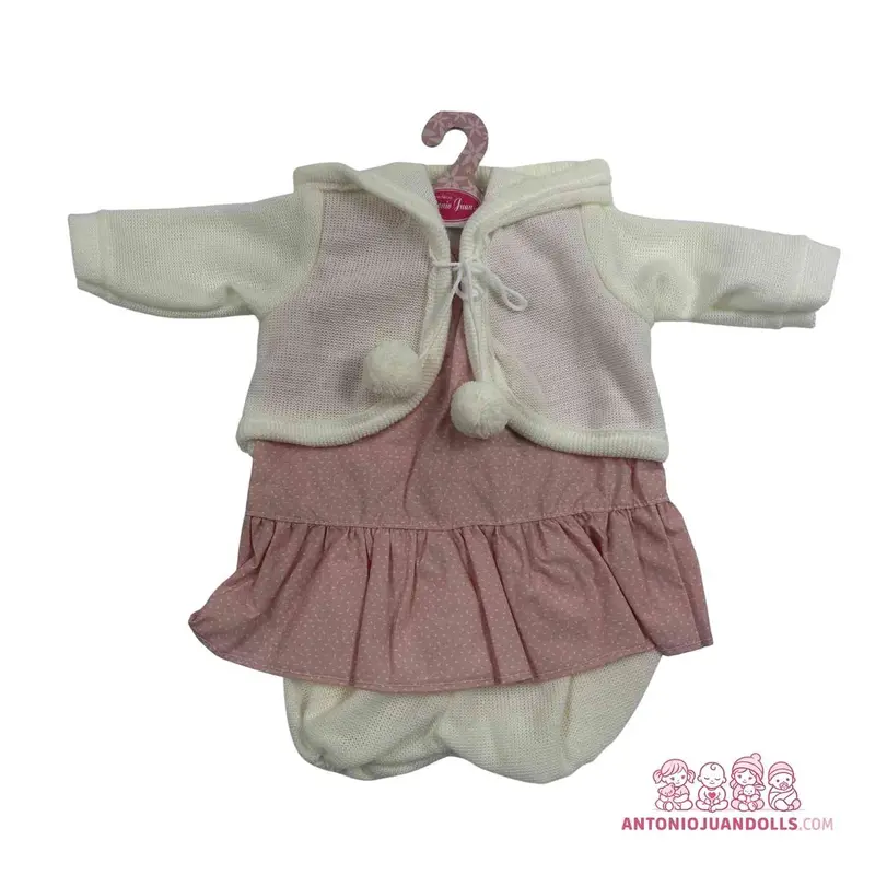 Conjunto Chaqueta Beige Brillante Capucha Vestido Rosa 52cm - Ropa Muñeca Antonio Juan (91152-19)
