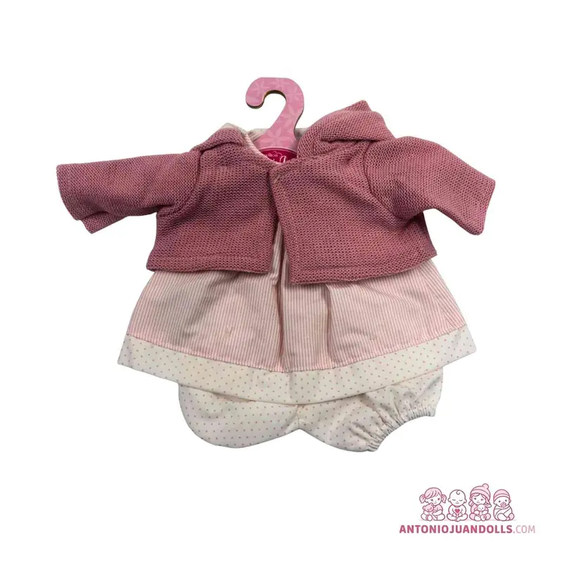 Conjunto Chaqueta Burdeos Capucha Vestido Rayas 33cm - Ropa Muñeca Antonio Juan (91033-4)