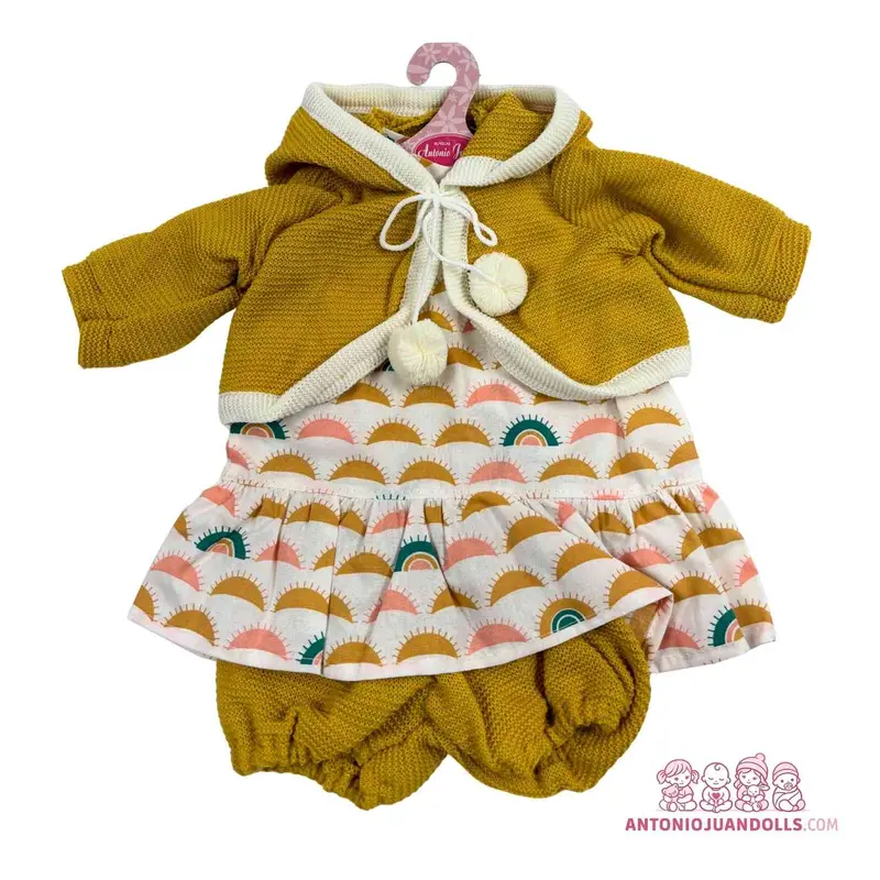 Conjunto Chaqueta Mostaza Vestido Arcoíris 52cm - Ropa Muñeca Antonio Juan (91152-5)