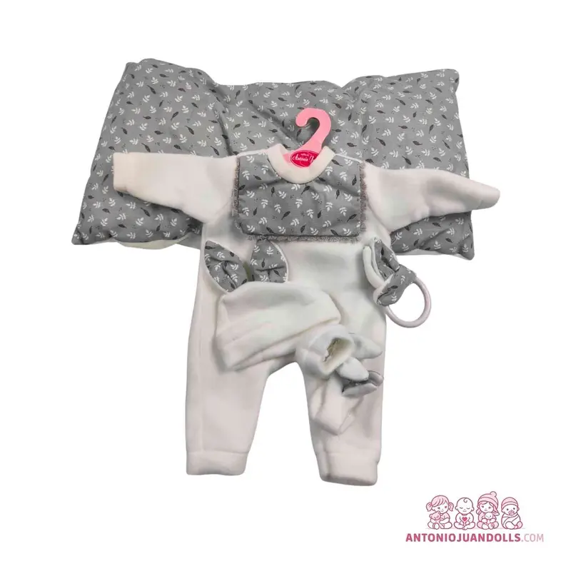 Conjunto Pelele Arrullo Hojitas Gorro Chupete 47cm - Ropa Muñeca Antonio Juan (91047-9)