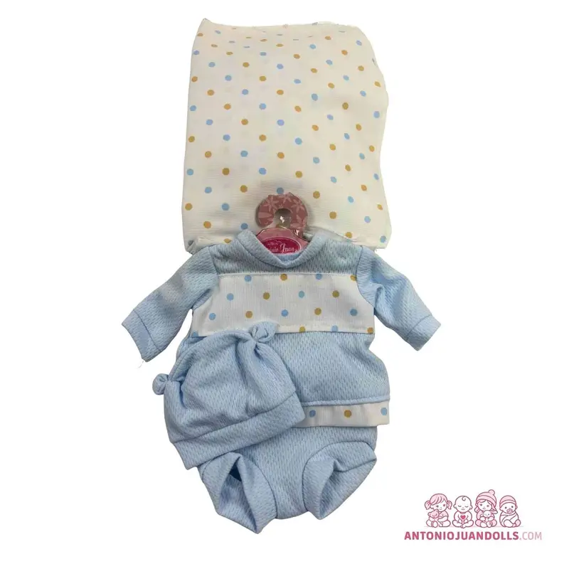 Conjunto Pelele Azul Topitos Arrullo Bolso 33cm - Ropa Muñeca Antonio Juan (91033-14)